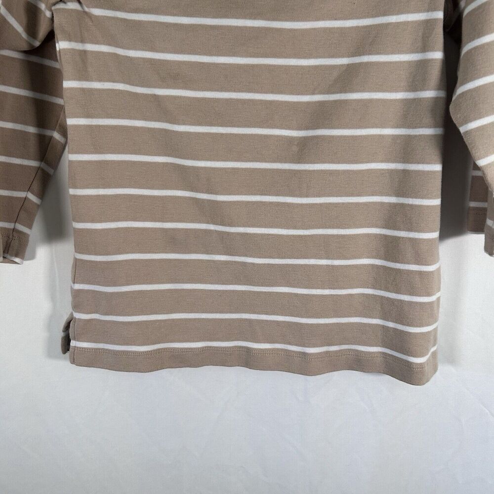 Chico's Blouse Women's Small Beige White Striped 3/4 Sleeve Round Neck Cotton - Picture 3 of 9